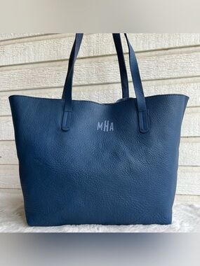 MARK & GRAHAM Royal Blue XL Leather Traveller Shopper Commute Tote Laptop Bag